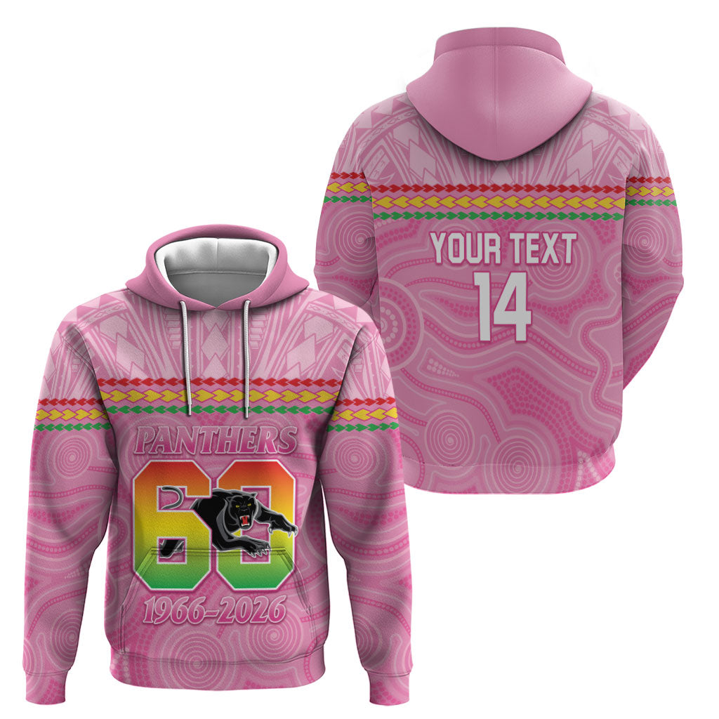 Penrith Panthers Rugby Custom Hoodie 60 Years Anniversary Pink Polynesian Aboriginal Art