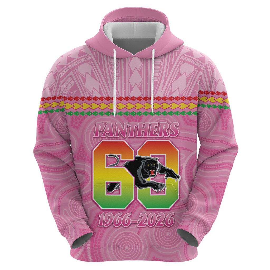 Penrith Panthers Rugby Custom Hoodie 60 Years Anniversary Pink Polynesian Aboriginal Art
