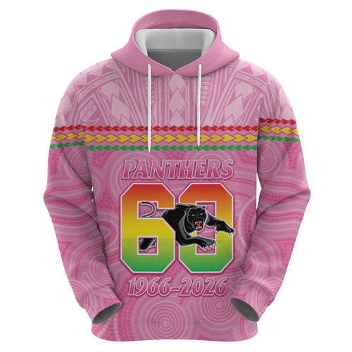 Penrith Panthers Rugby Custom Hoodie 60 Years Anniversary Pink Polynesian Aboriginal Art