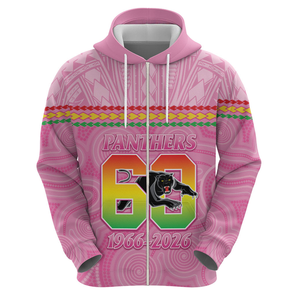 Penrith Panthers Rugby Custom Hoodie 60 Years Anniversary Pink Polynesian Aboriginal Art