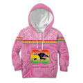 Penrith Panthers Rugby Custom Kid Hoodie 60 Years Anniversary Pink Polynesian Aboriginal Art