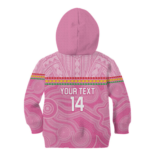 Penrith Panthers Rugby Custom Kid Hoodie 60 Years Anniversary Pink Polynesian Aboriginal Art
