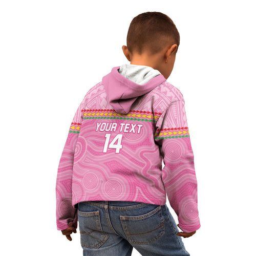 Penrith Panthers Rugby Custom Kid Hoodie 60 Years Anniversary Pink Polynesian Aboriginal Art
