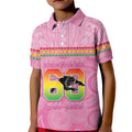 Penrith Panthers Rugby Custom Kid Polo Shirt 60 Years Anniversary Pink Polynesian Aboriginal Art