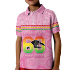 Penrith Panthers Rugby Custom Kid Polo Shirt 60 Years Anniversary Pink Polynesian Aboriginal Art