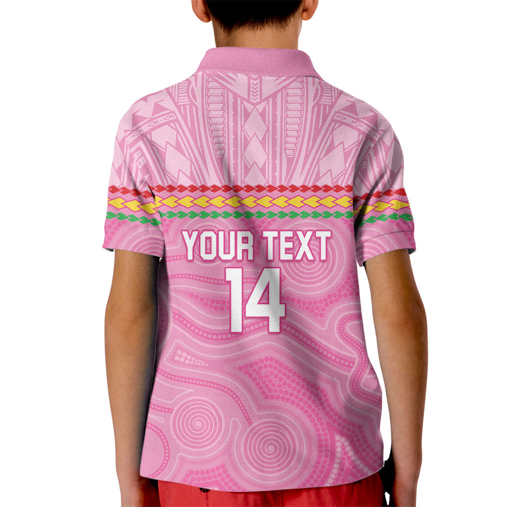 Penrith Panthers Rugby Custom Kid Polo Shirt 60 Years Anniversary Pink Polynesian Aboriginal Art