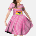Penrith Panthers Rugby Custom Kid Short Sleeve Dress 60 Years Anniversary Pink Polynesian Aboriginal Art