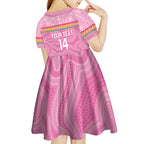 Penrith Panthers Rugby Custom Kid Short Sleeve Dress 60 Years Anniversary Pink Polynesian Aboriginal Art
