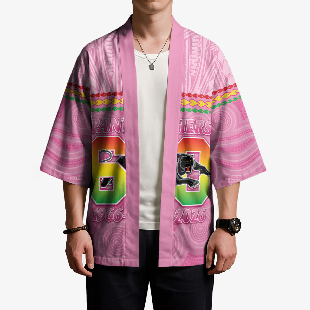 Penrith Panthers Rugby Custom Kimono 60 Years Anniversary Pink Polynesian Aboriginal Art