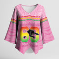 Penrith Panthers Rugby Custom Kimono Sleeve Blouse 60 Years Anniversary Pink Polynesian Aboriginal Art