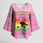 Penrith Panthers Rugby Custom Kimono Sleeve Blouse 60 Years Anniversary Pink Polynesian Aboriginal Art