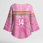 Penrith Panthers Rugby Custom Kimono Sleeve Blouse 60 Years Anniversary Pink Polynesian Aboriginal Art