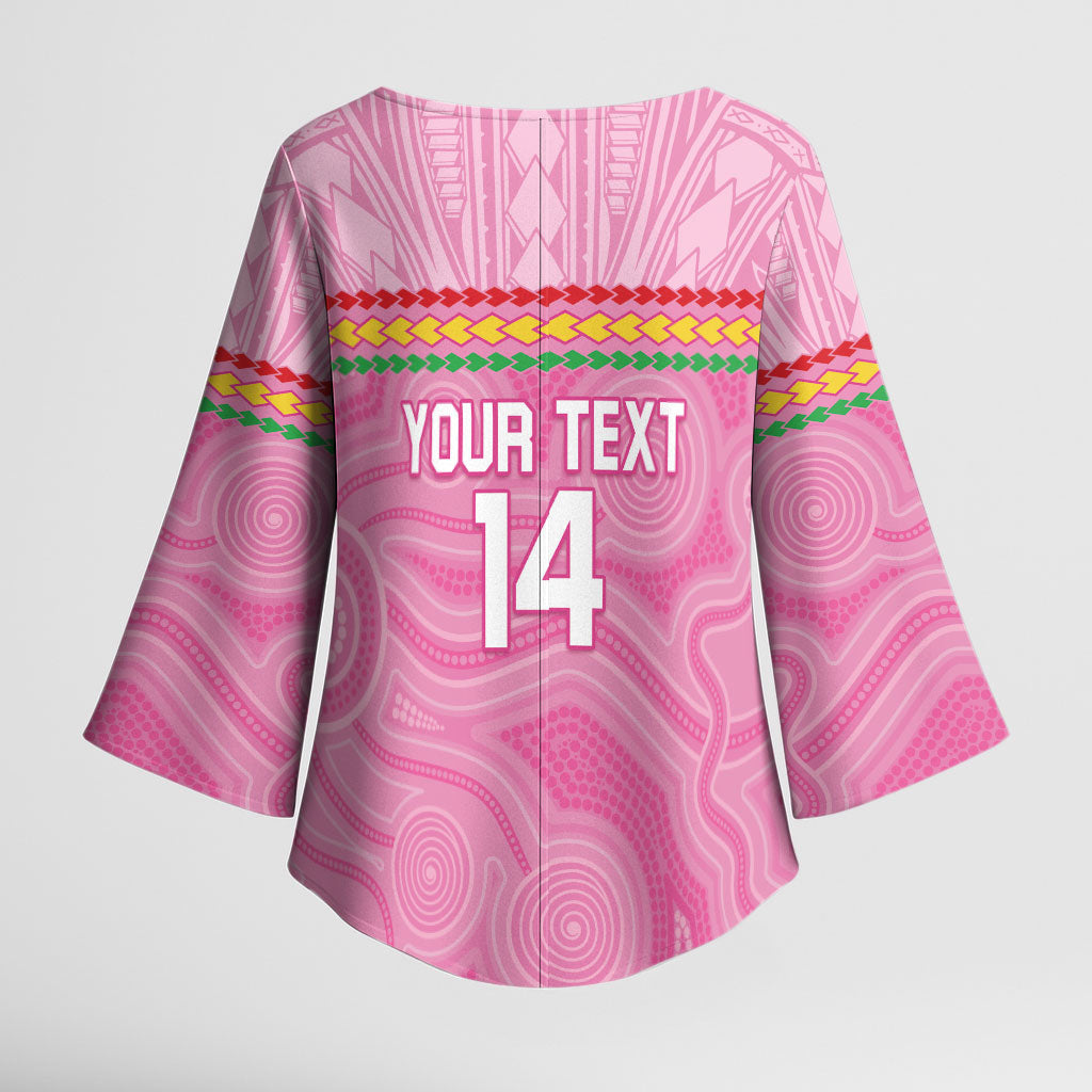Penrith Panthers Rugby Custom Kimono Sleeve Blouse 60 Years Anniversary Pink Polynesian Aboriginal Art