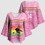 Penrith Panthers Rugby Custom Kimono Sleeve Blouse 60 Years Anniversary Pink Polynesian Aboriginal Art