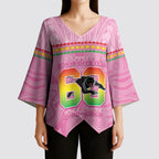 Penrith Panthers Rugby Custom Kimono Sleeve Blouse 60 Years Anniversary Pink Polynesian Aboriginal Art