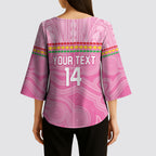Penrith Panthers Rugby Custom Kimono Sleeve Blouse 60 Years Anniversary Pink Polynesian Aboriginal Art