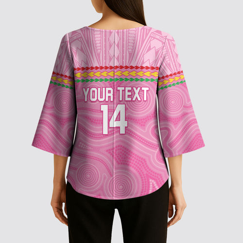 Penrith Panthers Rugby Custom Kimono Sleeve Blouse 60 Years Anniversary Pink Polynesian Aboriginal Art