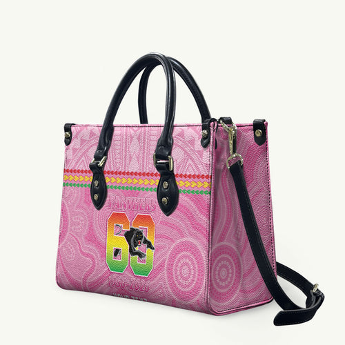 Penrith Panthers Rugby Custom Leather Bag 60 Years Anniversary Pink Polynesian Aboriginal Art