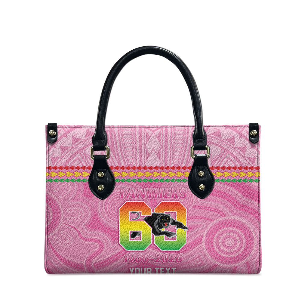 Penrith Panthers Rugby Custom Leather Bag 60 Years Anniversary Pink Polynesian Aboriginal Art
