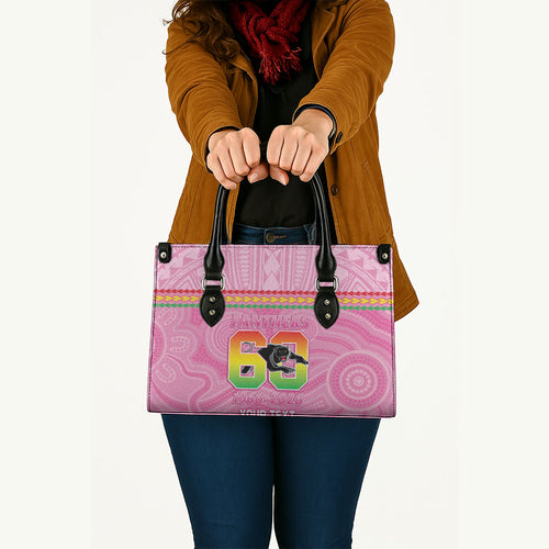 Penrith Panthers Rugby Custom Leather Bag 60 Years Anniversary Pink Polynesian Aboriginal Art