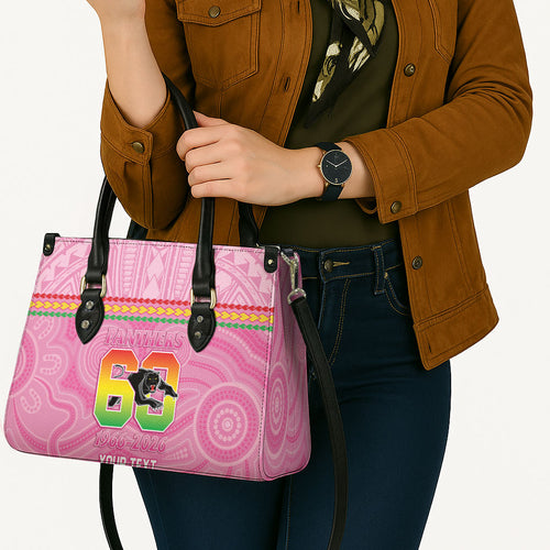 Penrith Panthers Rugby Custom Leather Bag 60 Years Anniversary Pink Polynesian Aboriginal Art