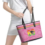 Penrith Panthers Rugby Custom Leather Tote Bag 60 Years Anniversary Pink Polynesian Aboriginal Art