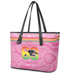 Penrith Panthers Rugby Custom Leather Tote Bag 60 Years Anniversary Pink Polynesian Aboriginal Art