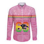 Penrith Panthers Rugby Custom Long Sleeve Button Shirt 60 Years Anniversary Pink Polynesian Aboriginal Art