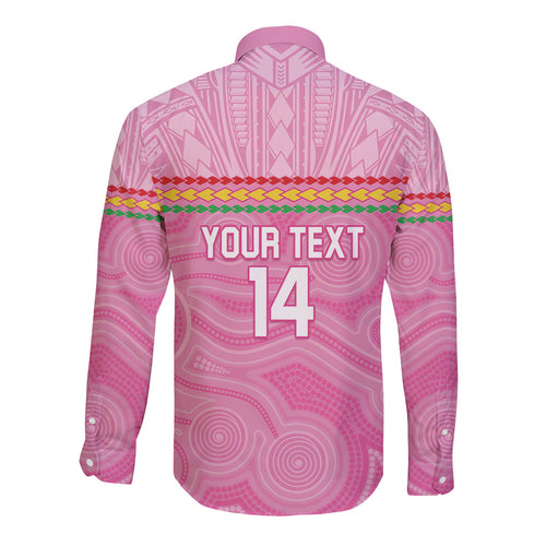 Penrith Panthers Rugby Custom Long Sleeve Button Shirt 60 Years Anniversary Pink Polynesian Aboriginal Art