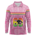 Penrith Panthers Rugby Custom Long Sleeve Polo Shirt 60 Years Anniversary Pink Polynesian Aboriginal Art