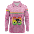 Penrith Panthers Rugby Custom Long Sleeve Polo Shirt 60 Years Anniversary Pink Polynesian Aboriginal Art
