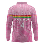 Penrith Panthers Rugby Custom Long Sleeve Polo Shirt 60 Years Anniversary Pink Polynesian Aboriginal Art