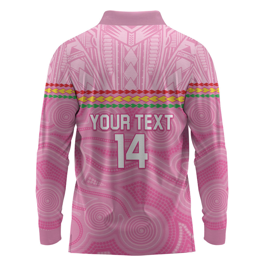 Penrith Panthers Rugby Custom Long Sleeve Polo Shirt 60 Years Anniversary Pink Polynesian Aboriginal Art
