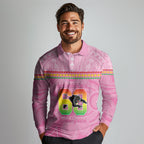 Penrith Panthers Rugby Custom Long Sleeve Polo Shirt 60 Years Anniversary Pink Polynesian Aboriginal Art