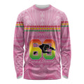 Penrith Panthers Rugby Custom Long Sleeve Shirt 60 Years Anniversary Pink Polynesian Aboriginal Art