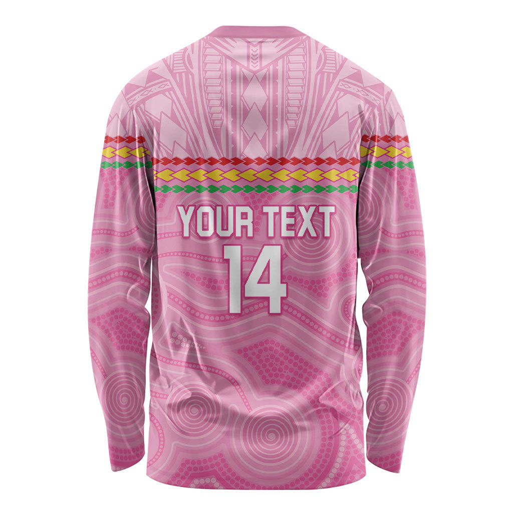 Penrith Panthers Rugby Custom Long Sleeve Shirt 60 Years Anniversary Pink Polynesian Aboriginal Art
