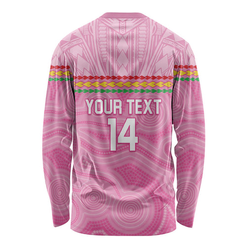 Penrith Panthers Rugby Custom Long Sleeve Shirt 60 Years Anniversary Pink Polynesian Aboriginal Art