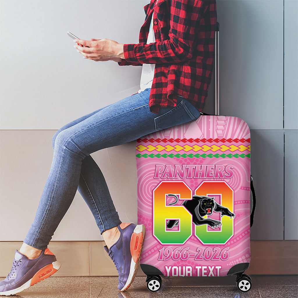 Penrith Panthers Rugby Custom Luggage Cover 60 Years Anniversary Pink Polynesian Aboriginal Art