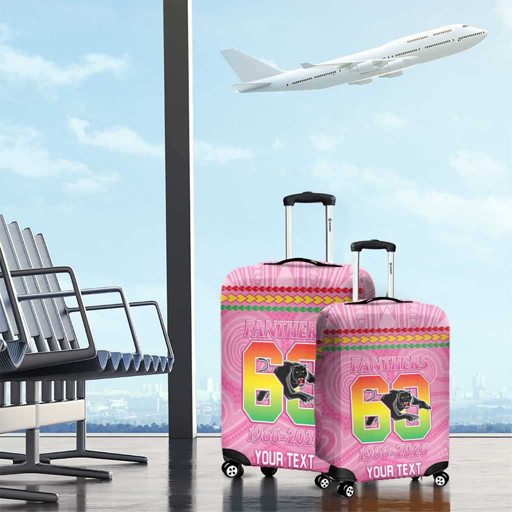 Penrith Panthers Rugby Custom Luggage Cover 60 Years Anniversary Pink Polynesian Aboriginal Art