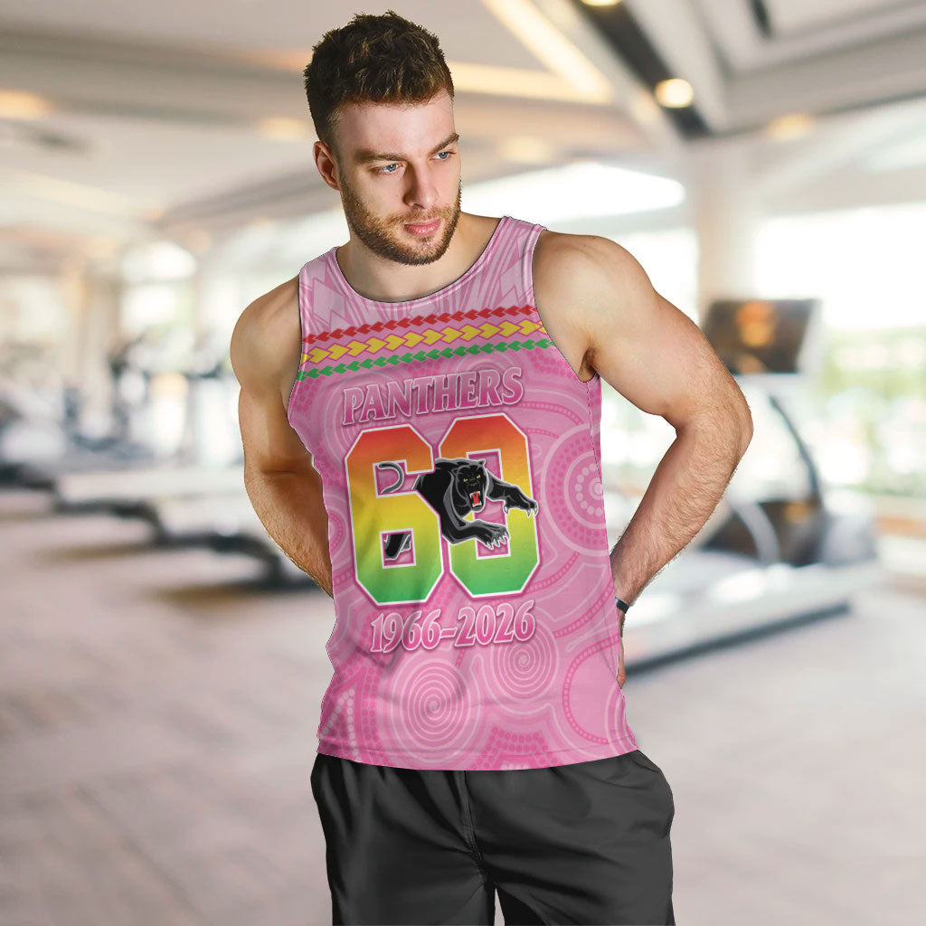 Penrith Panthers Rugby Custom Men Tank Top 60 Years Anniversary Pink Polynesian Aboriginal Art