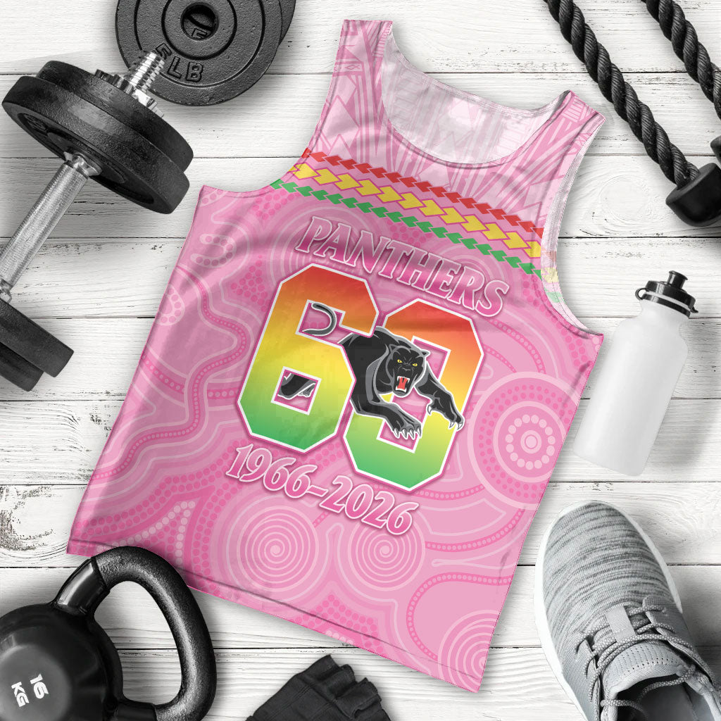 Penrith Panthers Rugby Custom Men Tank Top 60 Years Anniversary Pink Polynesian Aboriginal Art