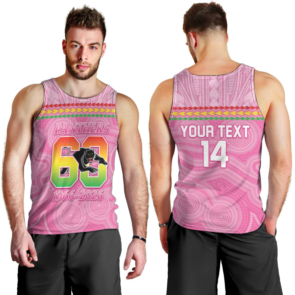Penrith Panthers Rugby Custom Men Tank Top 60 Years Anniversary Pink Polynesian Aboriginal Art