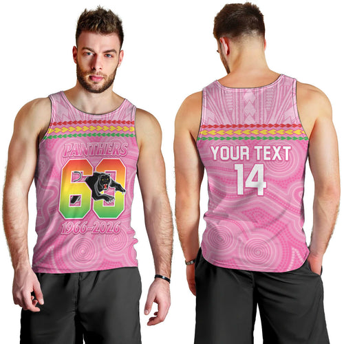 Penrith Panthers Rugby Custom Men Tank Top 60 Years Anniversary Pink Polynesian Aboriginal Art