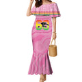 Penrith Panthers Rugby Custom Mermaid Dress 60 Years Anniversary Pink Polynesian Aboriginal Art