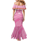 Penrith Panthers Rugby Custom Mermaid Dress 60 Years Anniversary Pink Polynesian Aboriginal Art