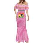 Penrith Panthers Rugby Custom Mermaid Dress 60 Years Anniversary Pink Polynesian Aboriginal Art