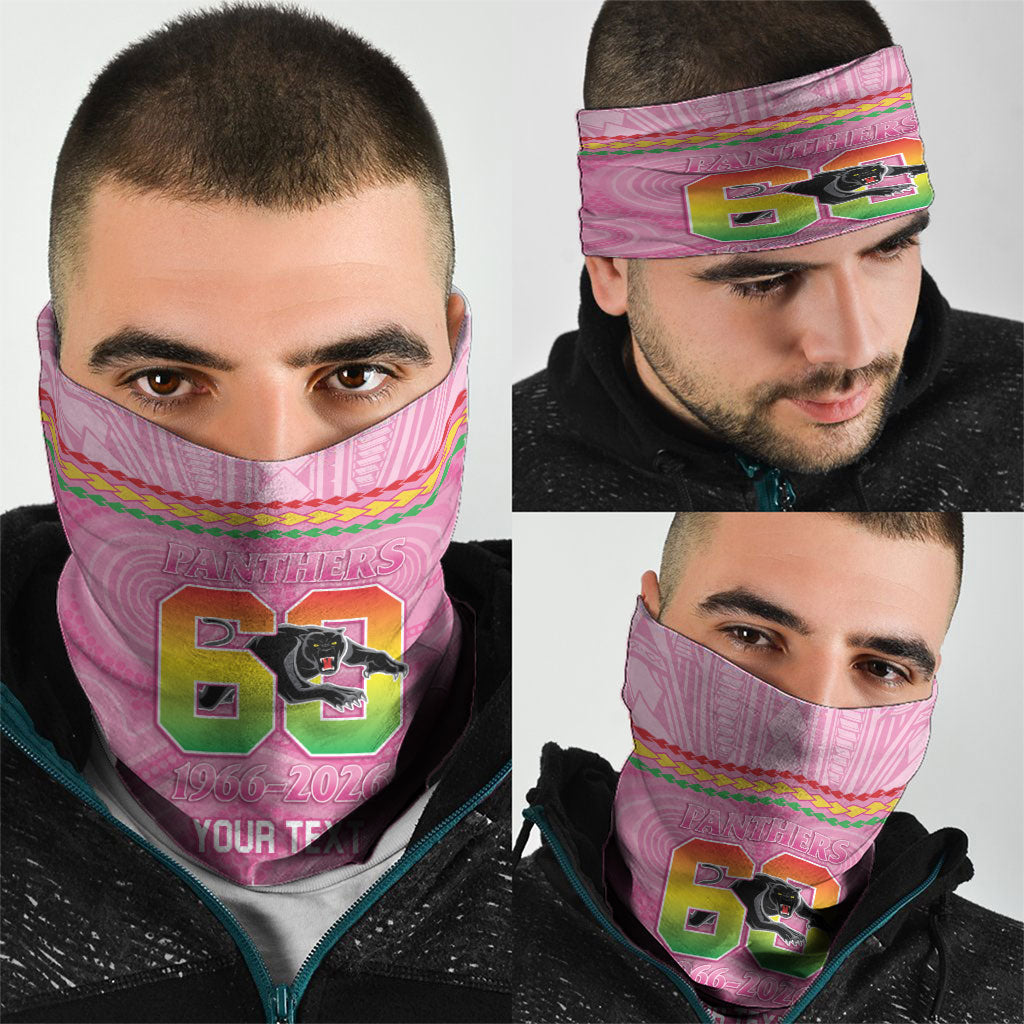 Penrith Panthers Rugby Custom Neck Gaiter 60 Years Anniversary Pink Polynesian Aboriginal Art