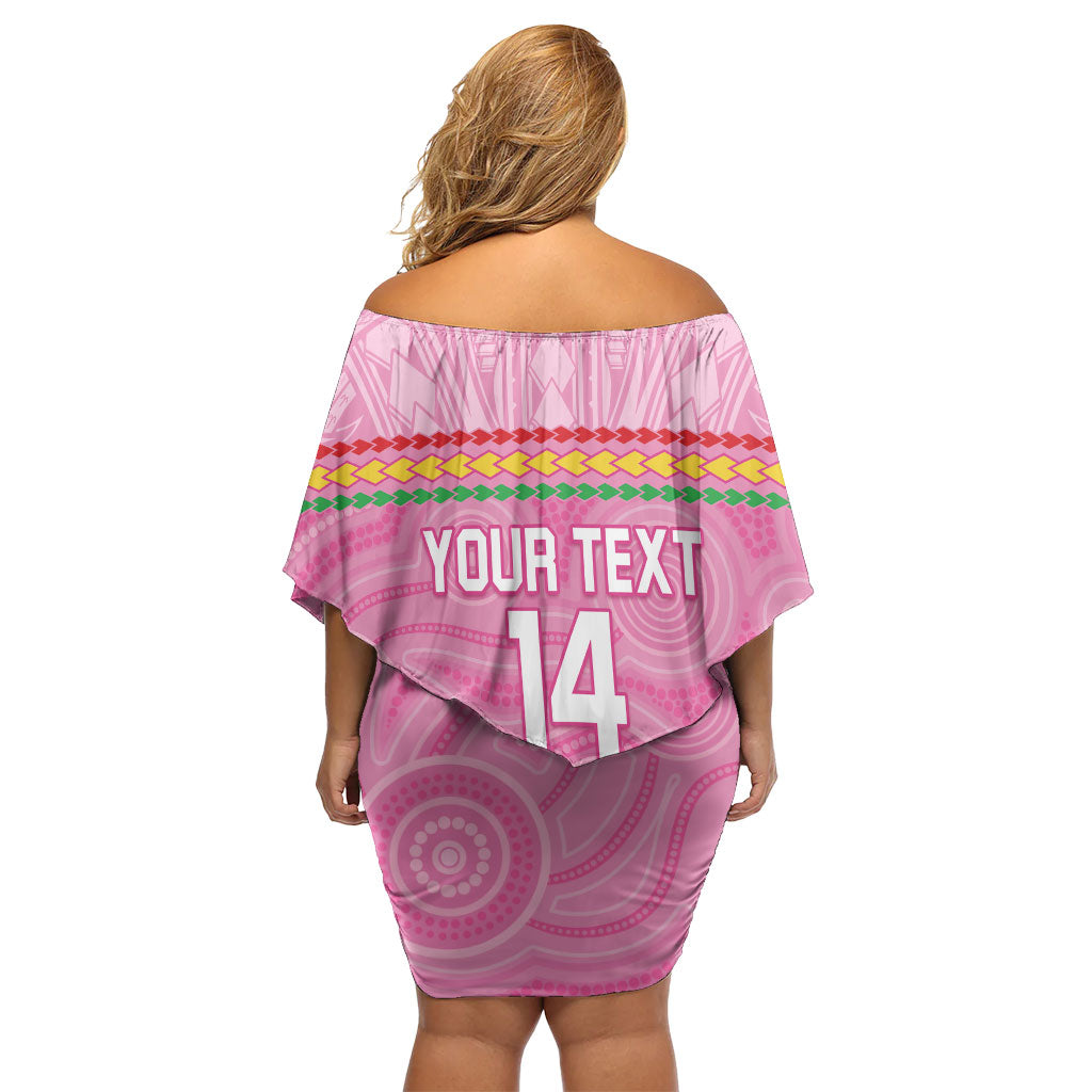 Penrith Panthers Rugby Custom Off Shoulder Short Dress 60 Years Anniversary Pink Polynesian Aboriginal Art