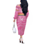 Penrith Panthers Rugby Custom Off The Shoulder Long Sleeve Dress 60 Years Anniversary Pink Polynesian Aboriginal Art