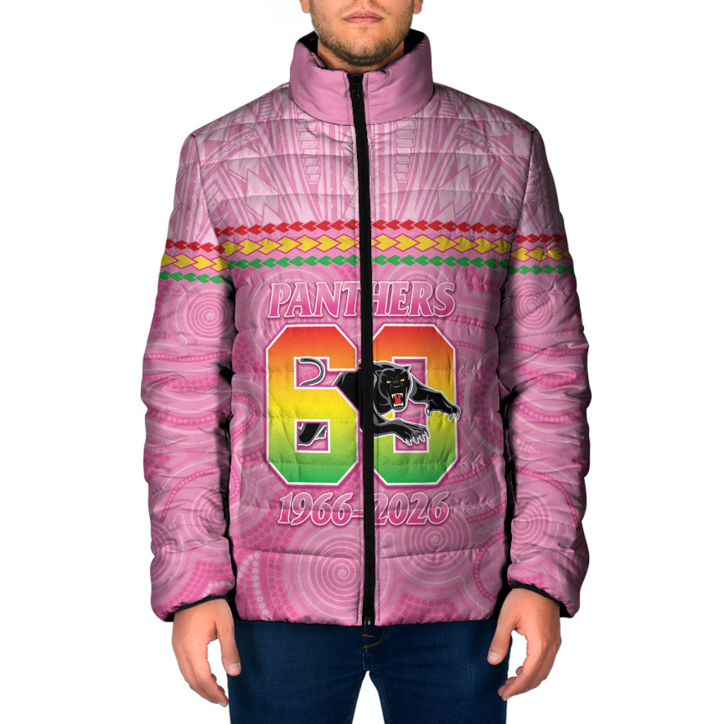 Penrith Panthers Rugby Custom Padded Jacket 60 Years Anniversary Pink Polynesian Aboriginal Art